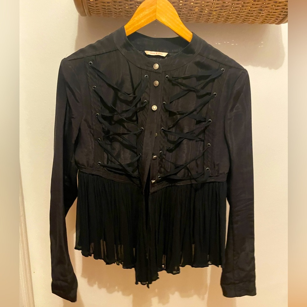 SASS & BIDE | Black Silk Bomber Jacket | Size 6